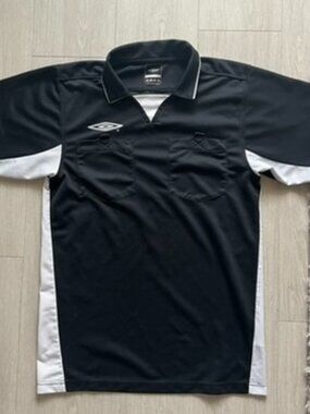 Umbro Golf Polo Shirt Pickeball Tennis Black White Workout Men's Small